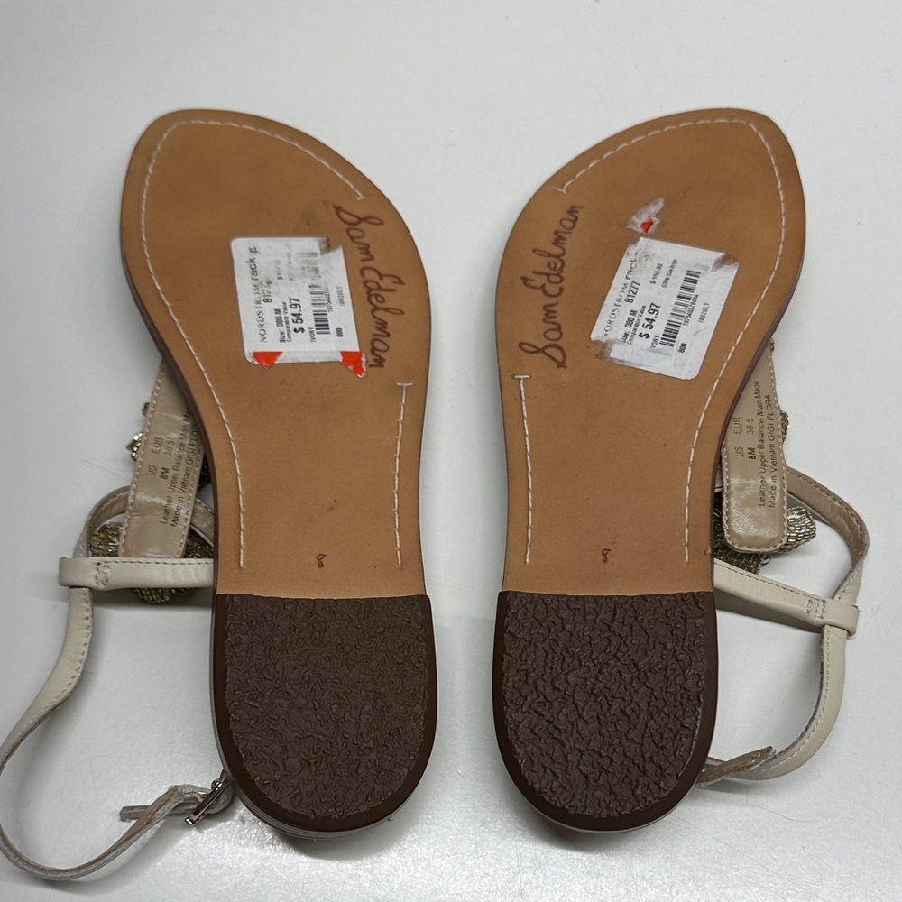 Sam Edelman Gigi Sandals Thong T-Strap Open Toe Shoes Beaded Floral Gold Size 8 - Picture 7 of 8